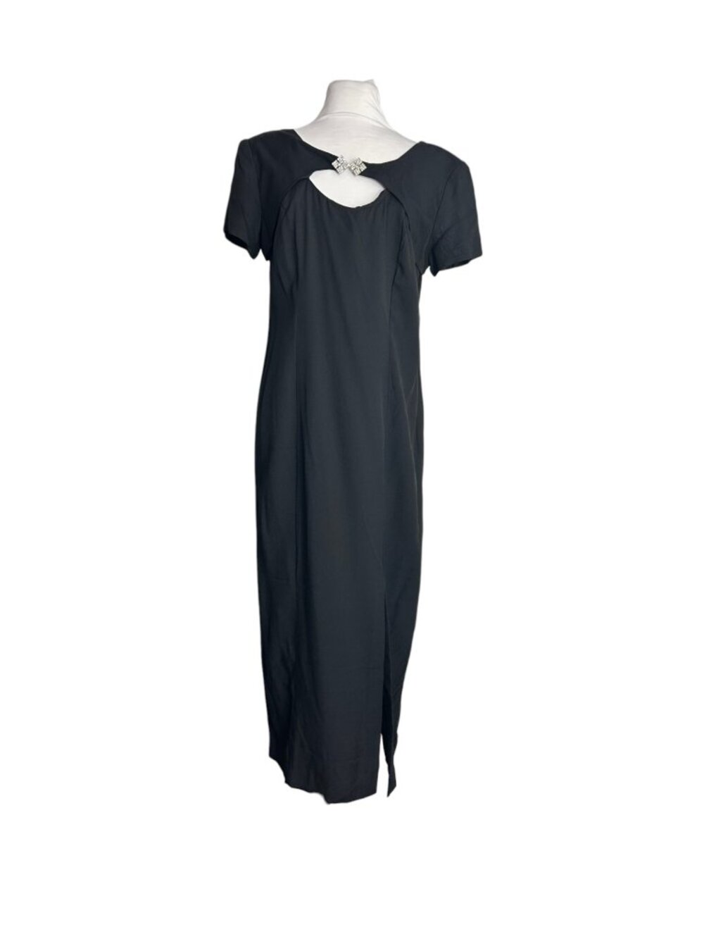 VTG SL Fashions Size 10 Black Rhinestone Cutout Maxi Evening Dress Formal
